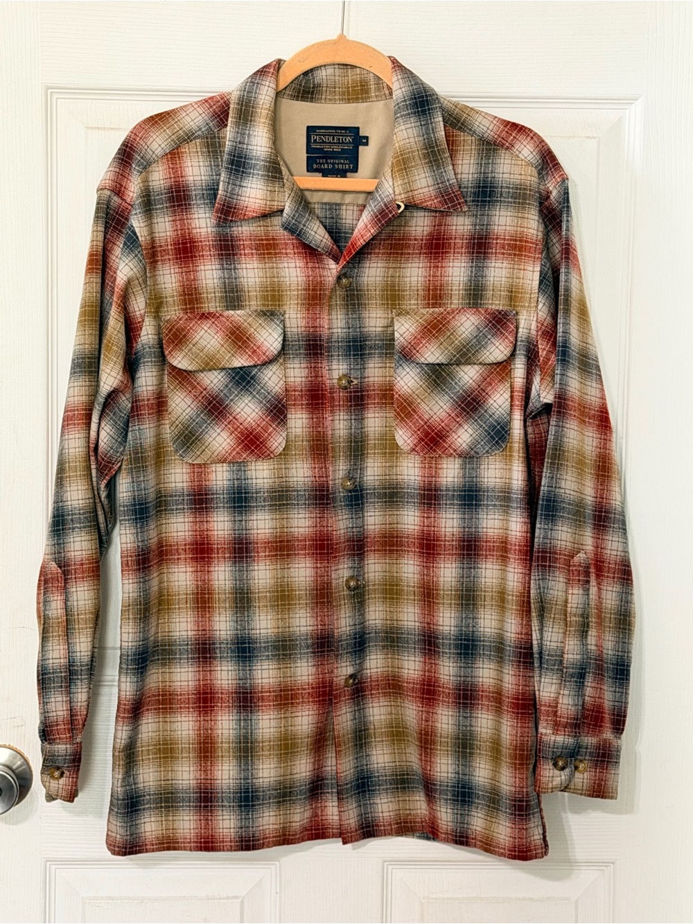 Pendleton Plaid Button-Front Wool Shirt in Red, Blue & Tan